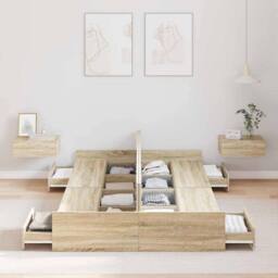 Berkfield Home Storage Bed Frame Sonoma oak 120 x 200 cm Engineered wood in Light Brown - thumbnail 4