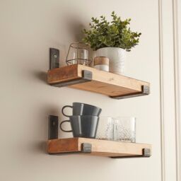 Off the Grain 2 Pack Rustic Solid Wood Wall Shelves with Metal Brackets - 15cm Depth x 5cm Thickness - Rustic Pine Finish - Size: 90 cm x 15 cm - thumbnail 2
