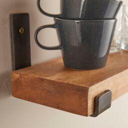 Off the Grain 2 Pack Rustic Solid Wood Wall Shelves with Metal Brackets - 15cm Depth x 5cm Thickness - Rustic Pine Finish - Size: 90 cm x 15 cm - thumbnail 3