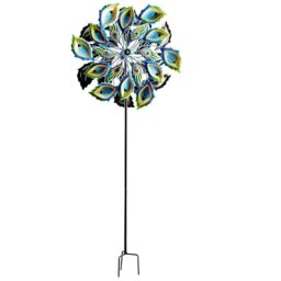 mysmartbuy Peacock Feather Wind Spinner - Weather Resistant Double-Sided Hand Painted Colourful Garden Sculpture - Measures H90 x W35 x D15cm - thumbnail 3