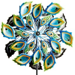 mysmartbuy Peacock Feather Wind Spinner - Weather Resistant Double-Sided Hand Painted Colourful Garden Sculpture - Measures H90 x W35 x D15cm - thumbnail 2