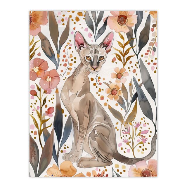 "Artery8 Cat Lover Oriental Shorthair with Anemone Flowers Wall Art Print in Pink - Size: W18"" x H24""" - image 1