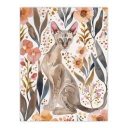 "Artery8 Cat Lover Oriental Shorthair with Anemone Flowers Wall Art Print in Pink - Size: W18"" x H24""" - thumbnail 1