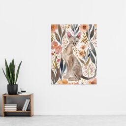 "Artery8 Cat Lover Oriental Shorthair with Anemone Flowers Wall Art Print in Pink - Size: W18"" x H24""" - thumbnail 4