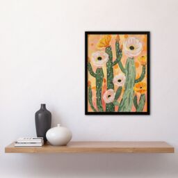 Artery8 Pastel Pink Cactus Flower Blossom Painting Soft Framed Art Print in Orange - Size: A4 - thumbnail 4