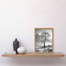Artery8 Wall Art Print Frozen Tree in Snowy Mountain Landscape Bright Black & White Photograph Winter Sunrise Crisp Morning Light Artwork Framed A4 - thumbnail 2