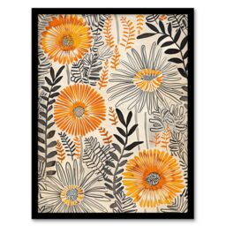 "Artery8 Orange Marigold Flowers Abstract Floral Design Framed Art Print in Yellow - Size: W12"" x H16""" - thumbnail 1