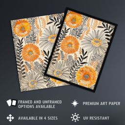 "Artery8 Orange Marigold Flowers Abstract Floral Design Framed Art Print in Yellow - Size: W12"" x H16""" - thumbnail 2
