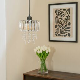 ValueLights Mabel Clear Drum Ceiling Pendant Droplet Light Lamp Shade & 10w LED in Silver - thumbnail 2