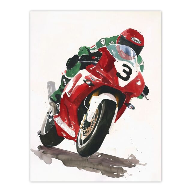 "Artery8 Abstract Superbike Motorcycle Race Sport Painting Wall Art Print in Red - Size: W12"" x H16""" - image 1