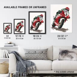 "Artery8 Abstract Superbike Motorcycle Race Sport Painting Wall Art Print in Red - Size: W12"" x H16""" - thumbnail 3