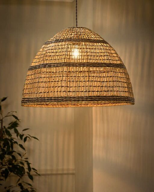 Dibor Traditional Seagrass Stripe Easy Fit Decor Ceiling Shade H41 x D60cm in Beige - image 1