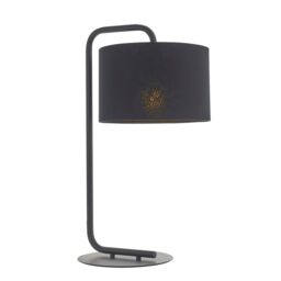 Loops Satin Black Table Lamp Light - 23cm Fabric Cylinder Shade - Bedroom Desk Light