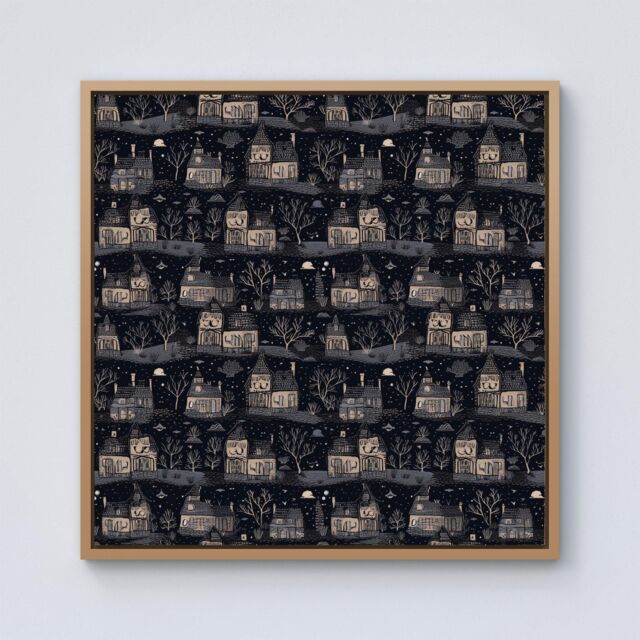 "Warren Reed - Designer Spooky Haunted Houses Framed Canvas in Light Brown - Size: W30"" x H30""" - image 1
