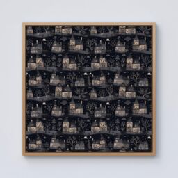 "Warren Reed - Designer Spooky Haunted Houses Framed Canvas in Light Brown - Size: W30"" x H30""" - thumbnail 1