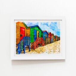 "Warren Reed - Designer Colourful Beach Cottages Sketch Framed Art Print in White - Size: W8"" x H10""" - thumbnail 1