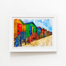 "Warren Reed - Designer Colourful Beach Cottages Sketch Framed Art Print in White - Size: W8"" x H10""" - thumbnail 2