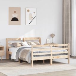 Berkfield Home Bed Frame with Headboard without Mattress 135x190 cm Double in Brown - thumbnail 1
