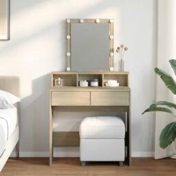 Berkfield Home Dressing Table with LED Sonoma Oak 80x41x144.5 cm in Light Oak - thumbnail 2