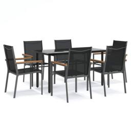 Berkfield Home 7 Piece Garden Dining Set Black Textilene & Steel - thumbnail 1