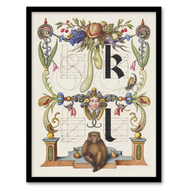 "Artery8 Pictorial Letter Guide K & l Calligraphy Framed Wall Art Print in White - Size: W12"" x H16""" - image 1