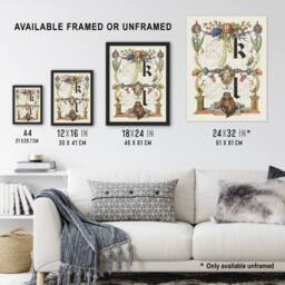 "Artery8 Pictorial Letter Guide K & l Calligraphy Framed Wall Art Print in White - Size: W12"" x H16""" - thumbnail 3