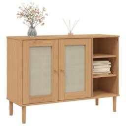 Berkfield Home Sideboard SENJA Rattan Look Brown 112x40x80cm Solid Wood Pine in Light Brown - Size: 112 x 40 x 80 cm - thumbnail 3