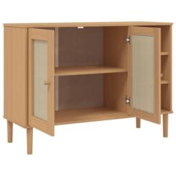 Berkfield Home Sideboard SENJA Rattan Look Brown 112x40x80cm Solid Wood Pine in Light Brown - Size: 112 x 40 x 80 cm - thumbnail 6