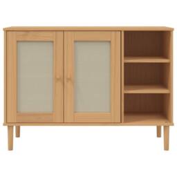 Berkfield Home Sideboard SENJA Rattan Look Brown 112x40x80cm Solid Wood Pine in Light Brown - Size: 112 x 40 x 80 cm - thumbnail 5