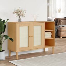 Berkfield Home Sideboard SENJA Rattan Look Brown 112x40x80cm Solid Wood Pine in Light Brown - Size: 112 x 40 x 80 cm - thumbnail 2
