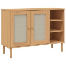 Berkfield Home Sideboard SENJA Rattan Look Brown 112x40x80cm Solid Wood Pine in Light Brown - Size: 112 x 40 x 80 cm - thumbnail 1