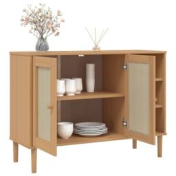Berkfield Home Sideboard SENJA Rattan Look Brown 112x40x80cm Solid Wood Pine in Light Brown - Size: 112 x 40 x 80 cm - thumbnail 4