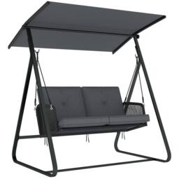 OUTSUNNY 2-Seater Rattan Swing Chair, Outdoor Garden Hanging Swing Seat in Dark Grey - thumbnail 2