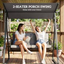 OUTSUNNY 2-Seater Rattan Swing Chair, Outdoor Garden Hanging Swing Seat in Dark Grey - thumbnail 4