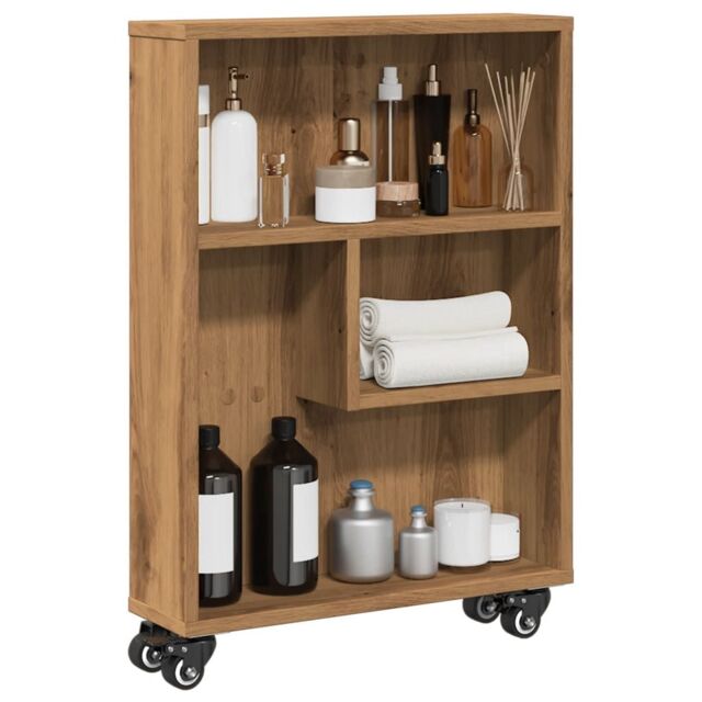 Berkfield Home Narrow Storage Trolley Artisian Oak 48x13x68 cm Engineered Wood in Brown - Size: 48 x 13 x 68 cm - image 1