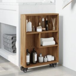Berkfield Home Narrow Storage Trolley Artisian Oak 48x13x68 cm Engineered Wood in Brown - Size: 48 x 13 x 68 cm - thumbnail 3