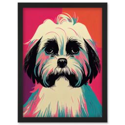 Artery8 Modern Cute Shih Tzu Dog Vibrant Bright Portrait in Pink Blue Orange Cream Artwork Framed Wall Art Print A4 in Black - thumbnail 1