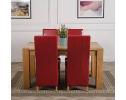 Thats Furniture Kuba 150 x 85 cm Chunky Medium Oak Dining Table & 4 Lola Leather Chairs in Red - thumbnail 2