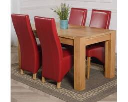 Thats Furniture Kuba 150 x 85 cm Chunky Medium Oak Dining Table & 4 Lola Leather Chairs in Red