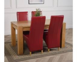 Thats Furniture Kuba 150 x 85 cm Chunky Medium Oak Dining Table & 4 Lola Leather Chairs in Red - thumbnail 3