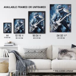 Artery8 Wall Art Print Guitarist Playing The Blues Oil Painting Musician Portrait Playing Electric Guitar Music Art Framed in Blue - Size: A4 - thumbnail 3