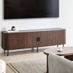 "Wyld and Coco TV Stand Dark Brown Black Metal Legs Sliding Doors Fits Up to 70"""