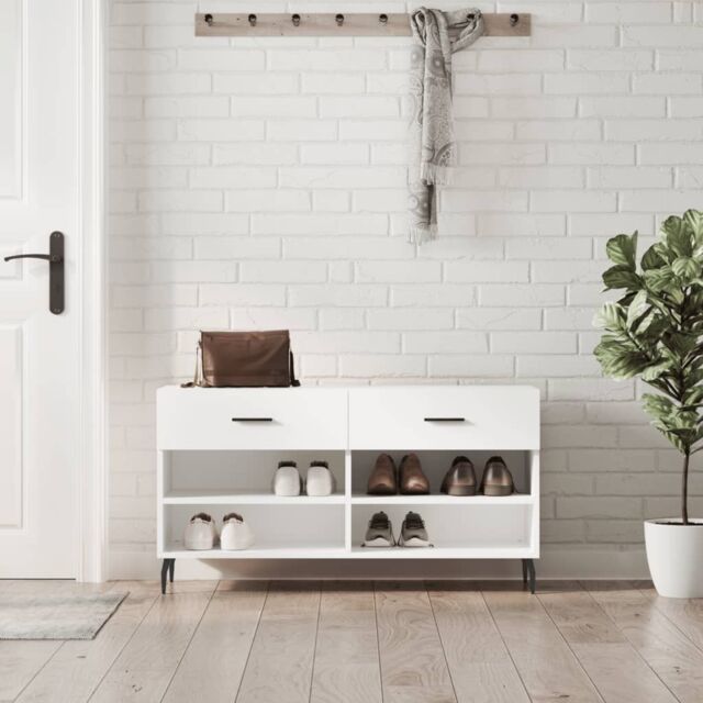 Berkfield Home Shoe Bench White 102x35x55 cm Engineered Wood - Size: 102 x 35 x 55 cm - image 1