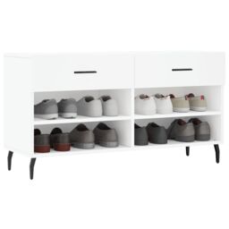 Berkfield Home Shoe Bench White 102x35x55 cm Engineered Wood - Size: 102 x 35 x 55 cm - thumbnail 3
