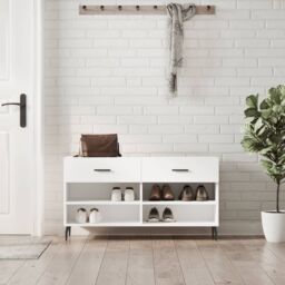 Berkfield Home Shoe Bench White 102x35x55 cm Engineered Wood - Size: 102 x 35 x 55 cm