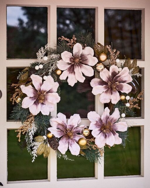 Dibor Magnolia Blush Festive Xmas Decor Front Door Christmas Wreath 55cm in Pink - image 1