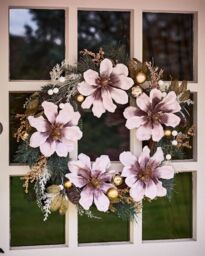 Dibor Magnolia Blush Festive Xmas Decor Front Door Christmas Wreath 55cm in Pink - thumbnail 1