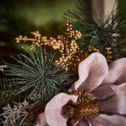 Dibor Magnolia Blush Festive Xmas Decor Front Door Christmas Wreath 55cm in Pink - thumbnail 6