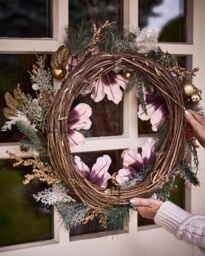 Dibor Magnolia Blush Festive Xmas Decor Front Door Christmas Wreath 55cm in Pink - thumbnail 3