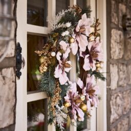 Dibor Magnolia Blush Festive Xmas Decor Front Door Christmas Wreath 55cm in Pink - thumbnail 4